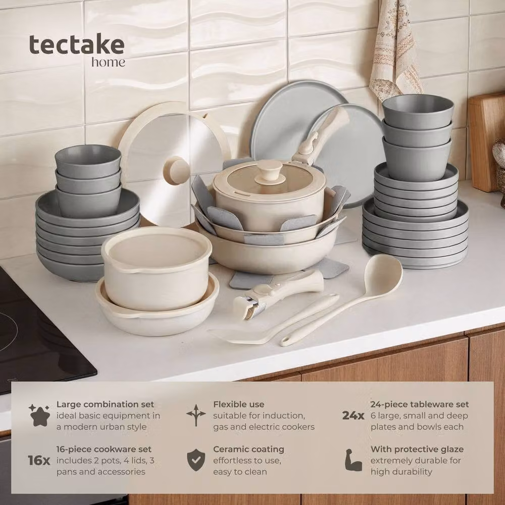 tectake Una/Genua Kitchen Starter Set in Multicolour Ceramic and Aluminium with Lids – 2