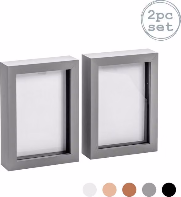 Nicola Spring Pack of 2 Modern Rectangular 3D Box Photo Frames in Grey, W/H: 12.7 x 17.78 cm