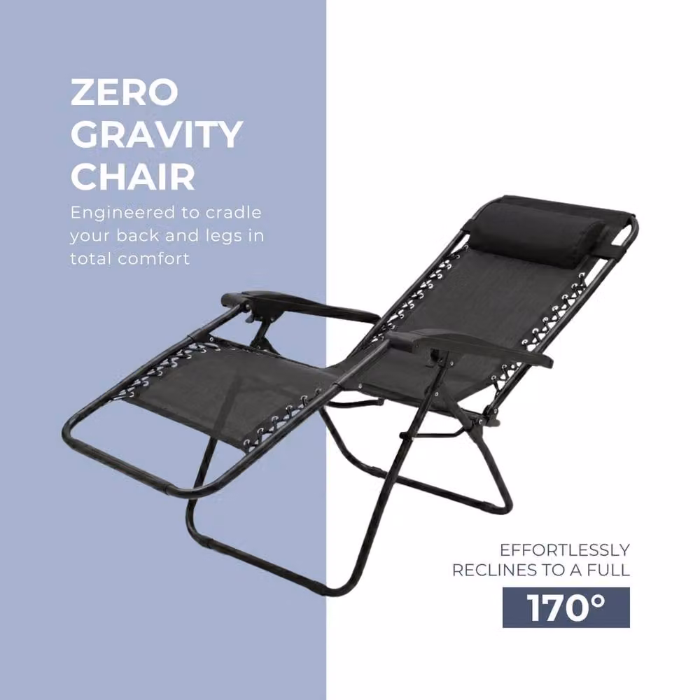 NESTLUNE Set of 2 Reclining Outdoor Garden Sun Loungers in Black with Adjustable Headrests and Cup Holders – 4