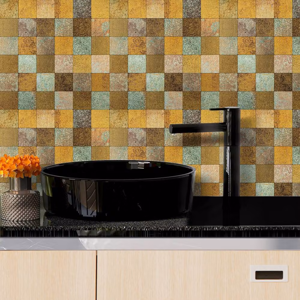 ENER-J Britwall Square Aluminium Mosaic Wall Tile, Multi Bronze, Pack of 4, W/D/H: 30.5 x 30.5 x 0.37 cm – 5