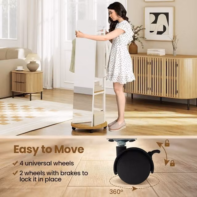 Costway Modern Post Tree Coat Rack with Full Length Mirror in Beige, Brown or White
