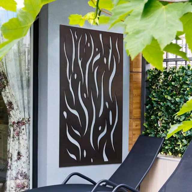 MirrorOutlet Large Metal Flame Design Decorative Garden Wall Screen, W/H: 120 x 60 cm, Rustic Black