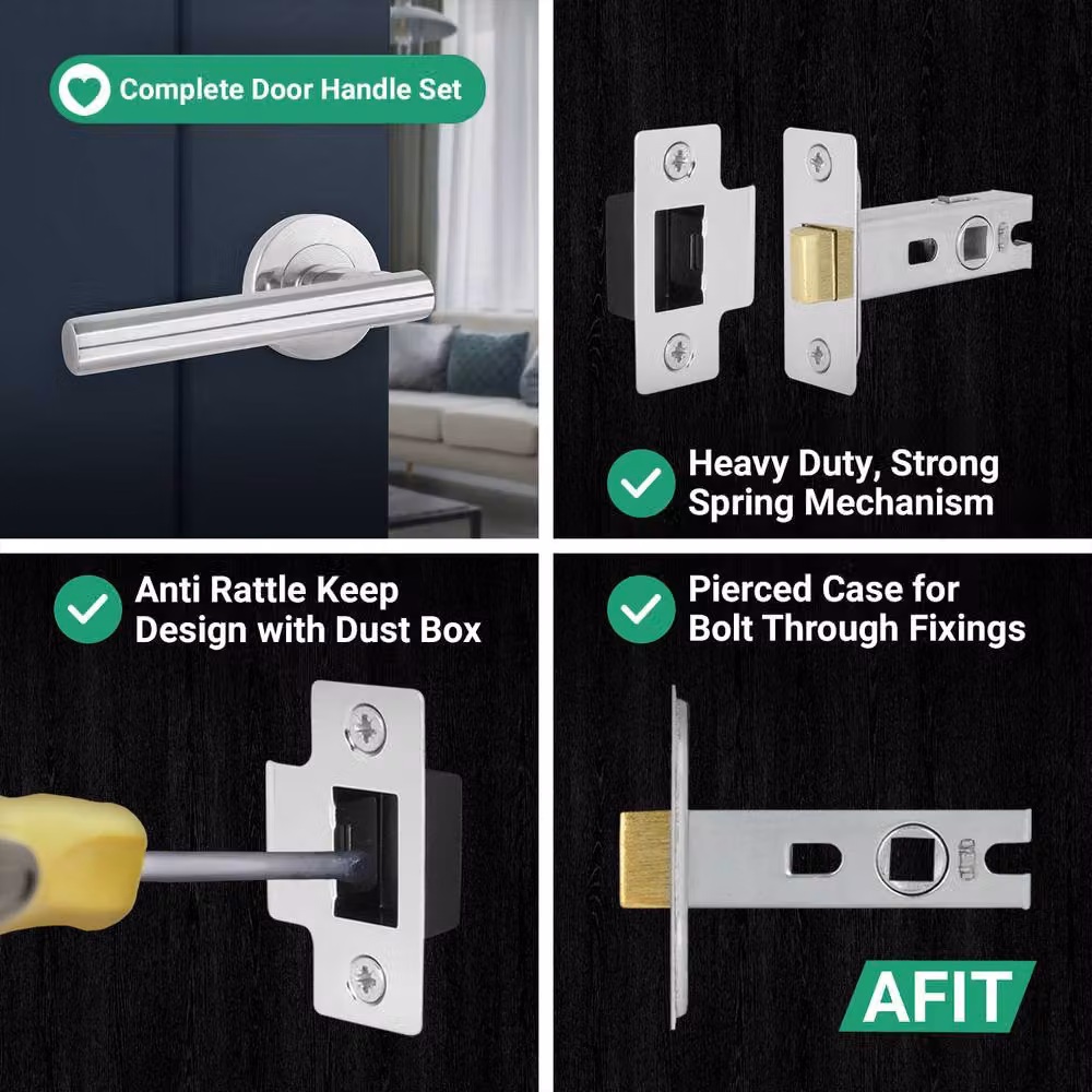 AFIT Olvera Range Chrome T-Bar Door Handles with Round Rose and Latch, 5 Pairs, Silver, W/D/H: 15 x 15 cm – 6