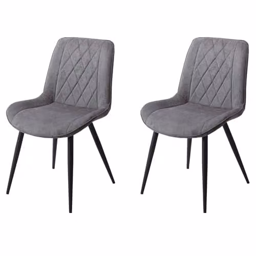 Core Products Aspen Set of 2 Grey Cord Fabric Diamond Stitch Dining Chairs with Black Metal Legs