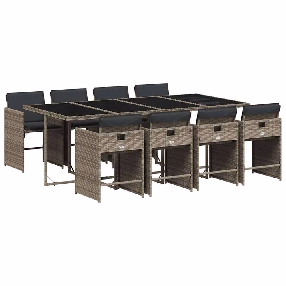 Berkfield Home Modern Polyrattan Garden Dining Set with Glass Top in Grey and Black – 2