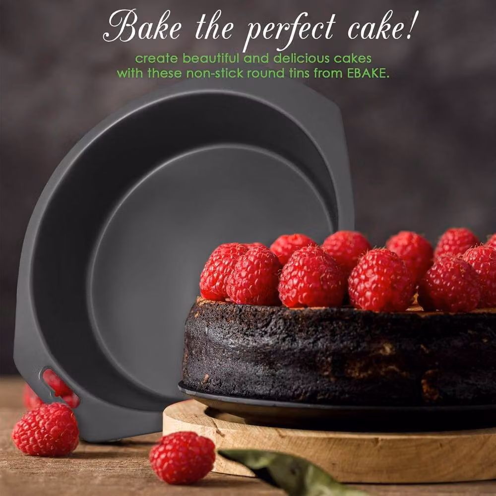 ebake Non-Stick Round Steel Cake Tin in Silver, Diameter: 20.32 cm – 4