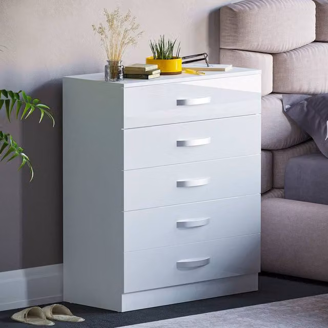 HD Designs Hulio 5 Drawer Chest of Drawers in White