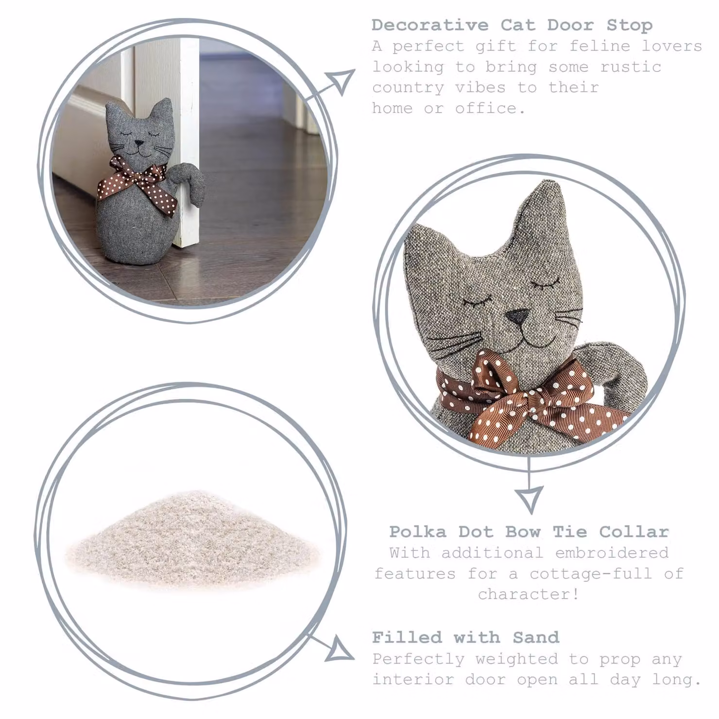 Nicola Spring Jasper the Cat Door Stops, Grey and Brown, Pack of 2, H 25 cm x W 16 cm – 5