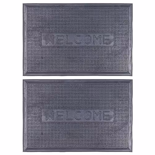 Nicola Spring Heavy Duty Rubber Door Mats, Pack of 2, Black, W: 60 cm, D: 40 cm, H: 1 cm