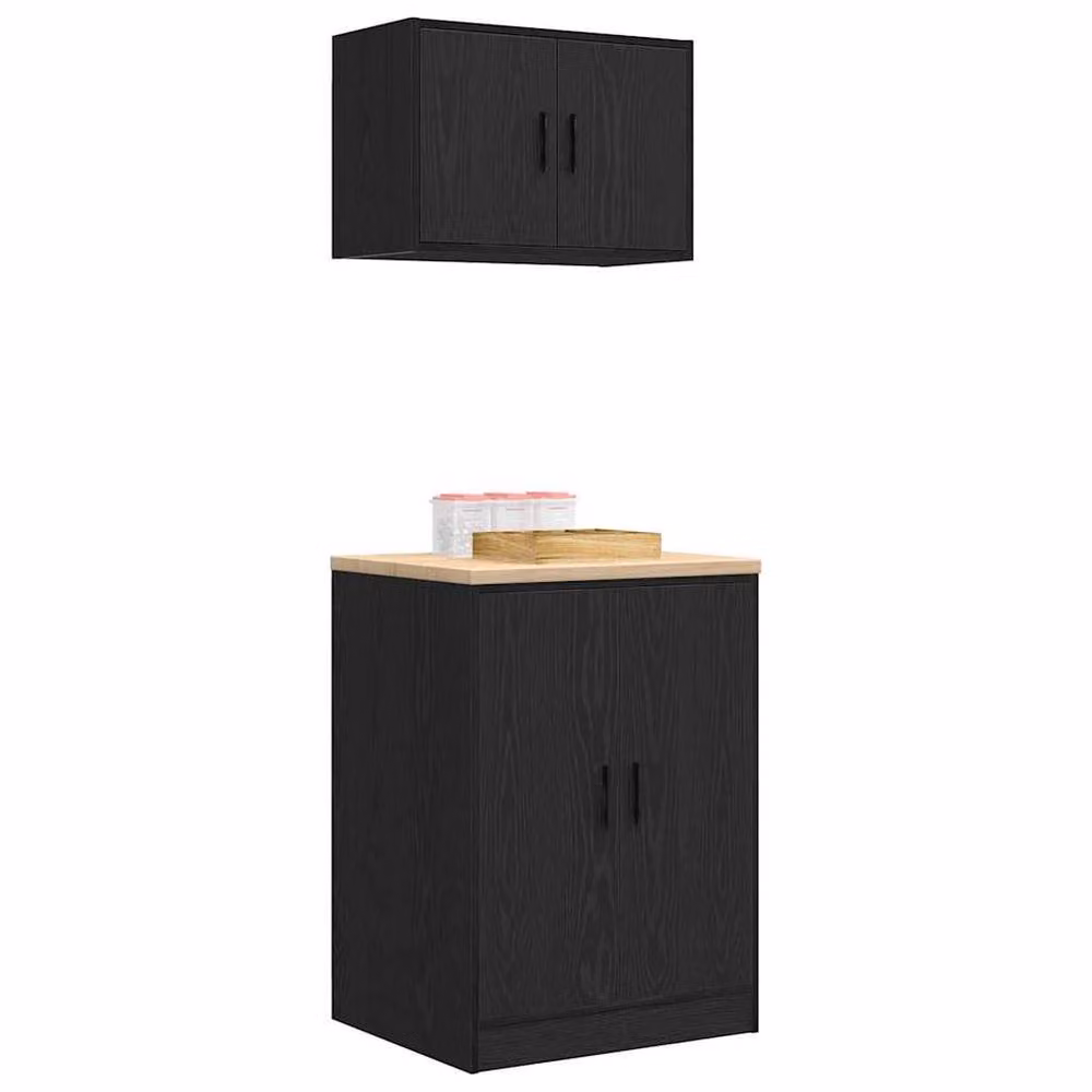 Berkfield Home Modern Wall Mounted Garage Cabinets in Black Matt Engineered Wood, 2 Piece Set – 2