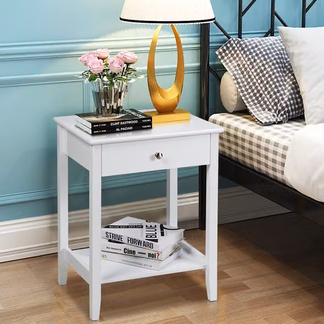 COSTWAY Minimalist White Square Side Table
