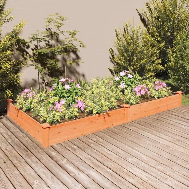 Berkfield Home Garden Raised Bed with Liner in Brown, Solid Wood Fir, W/D/H: 240 x 120 x 25 cm – 1