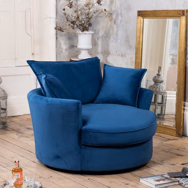 Artemis Home Havana Blue Velvet Swivel Base Cuddle Chair
