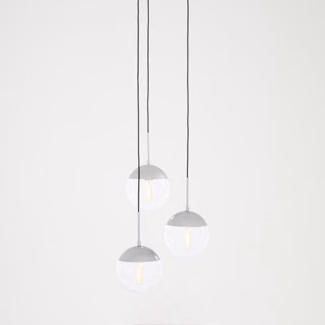 Orsina 3-Light Adjustable Pendant Light with Transparent Glass Sphere Shades in Silver and Chrome