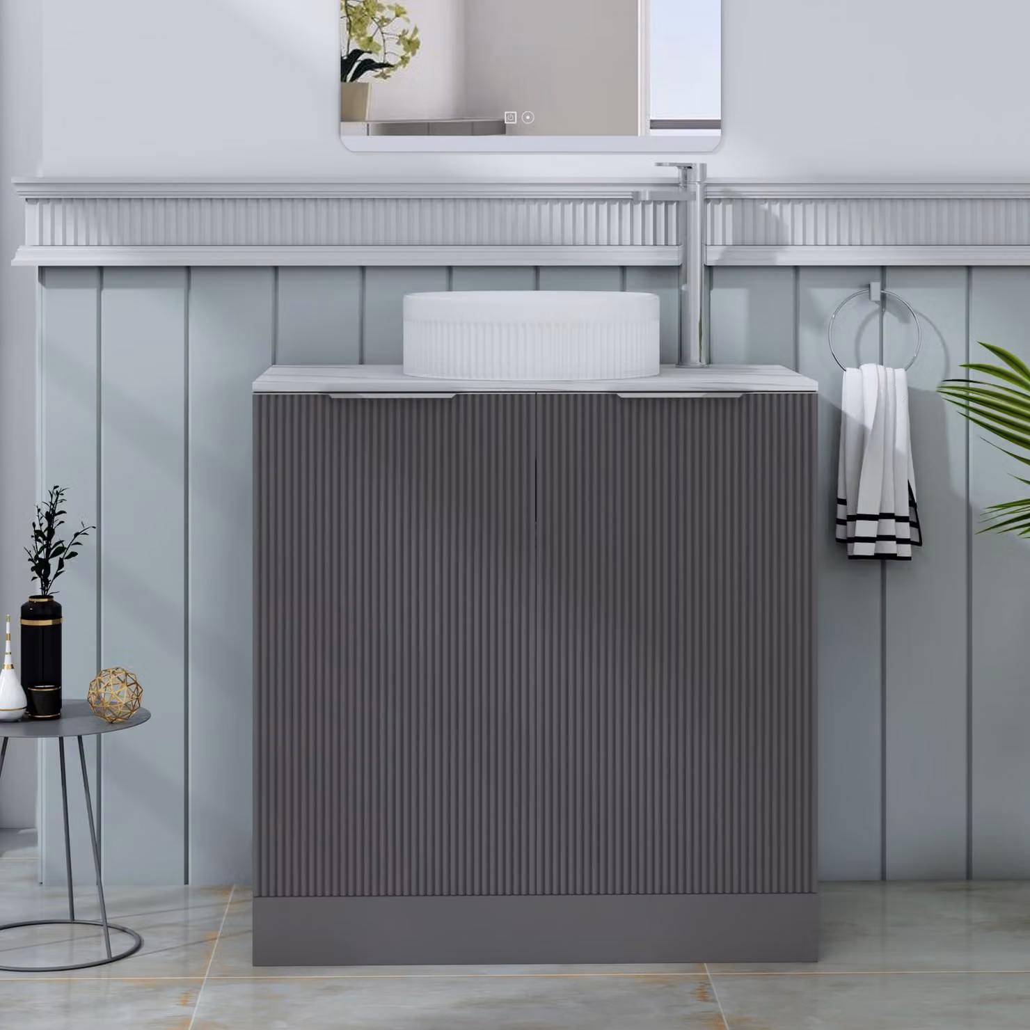 Royal Bathrooms Evora 800mm Graphite Grey Fluted Floor Standing 2 Door Vanity Unit with Round Basin