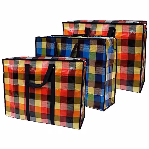 KAV Multicolour Reusable Waterproof Laundry and Storage Bags with Handles and Zippers, Pack of 10, W: 50 cm, D: 35 cm – 2