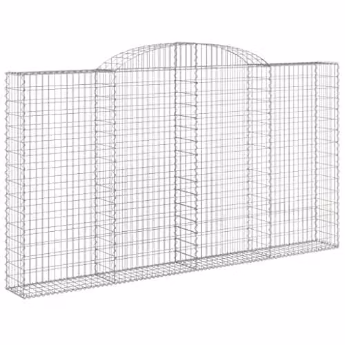 vidaXL Arched Gabion Basket in Silver Galvanised Steel, W/D/H: 300 x 30 x 180 cm
