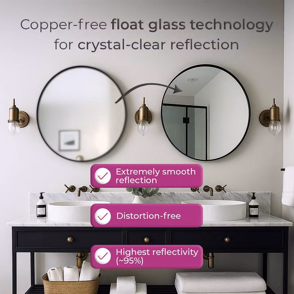 Neo Black Nordic Round Metal Frame Wall Mirror, Black, W/D/H: 80 x 80 x 1 cm – 3