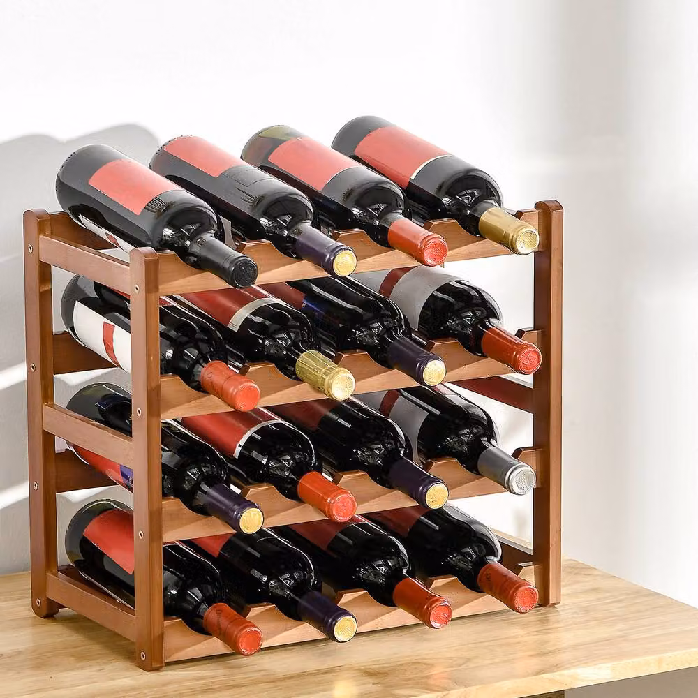 STILVORA 4 Tier Brown Lacquered Bamboo Wine Rack for 16 Bottles – 2