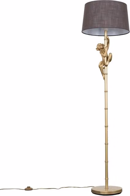 ValueLights Hanging Monkey Modern Gold Floor Lamp with Grey Fabric Shade