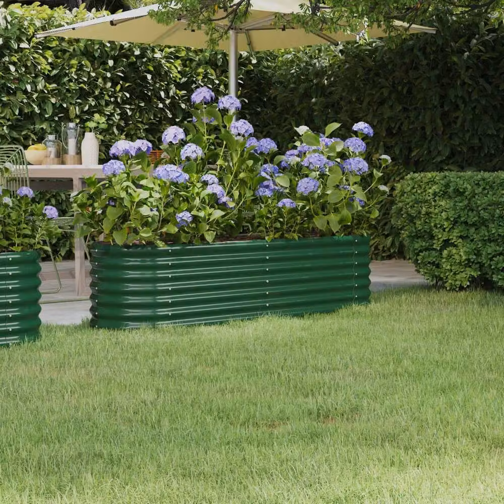 Berkfield Home Garden Powder-coated Steel Raised Bed in Green, W/D/H: 152 x 40 x 36 cm – 2