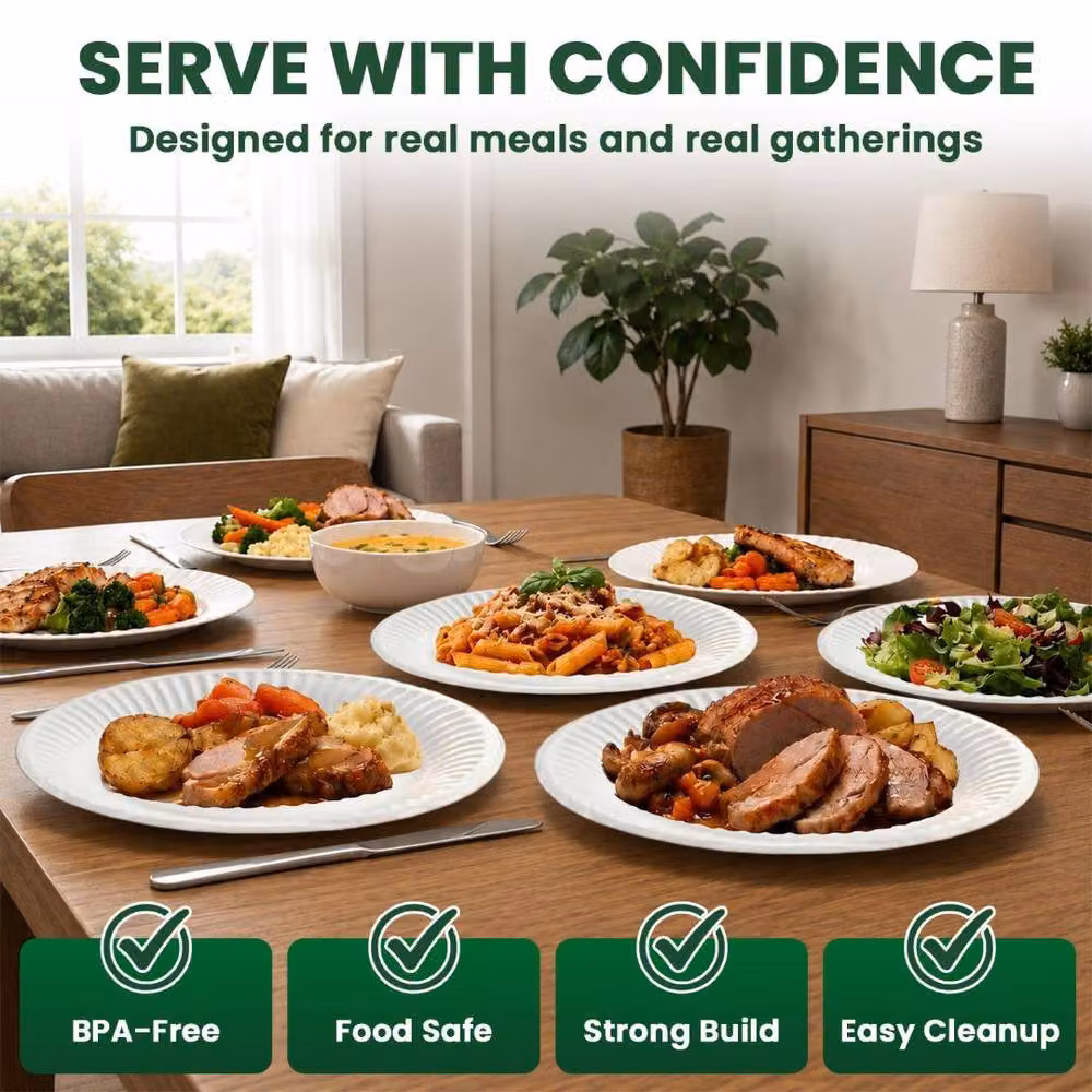 ECONX White Heavy Duty Biodegradable Disposable Paper Dinner Plates, 100 Pieces, 15 cm – 5