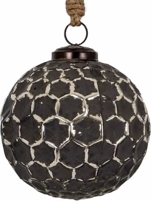 KDMK Geometric Round Christmas Bauble in Grey and Silver Metallic Finish