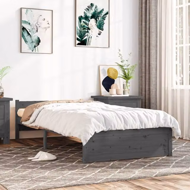 Berkfield Home Small Single Solid Wood Bed Frame in Grey, W/D/H: 75 x 190 cm – 1