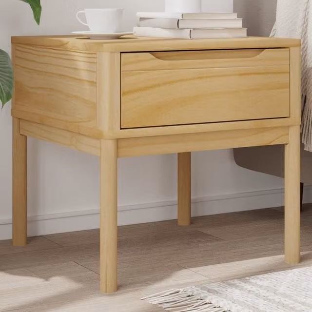 Berkfield Home Floro Lamp Table in Wax Brown Solid Pine, W/D/H: 55 x 55 x 54 cm – 1