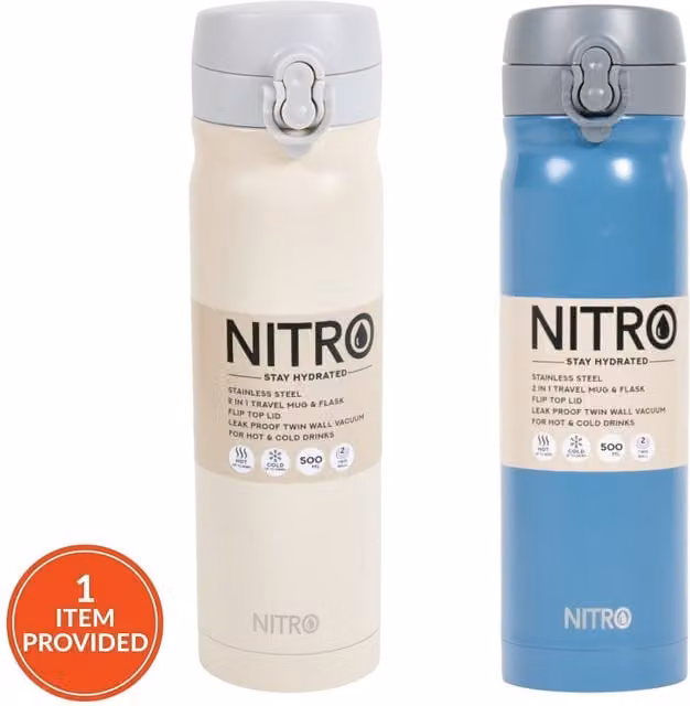 Nitro Stainless Steel Travel Flask and Tumbler in Blue and Grey