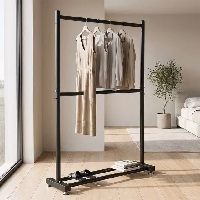 EONLION Black Matt Metal Heavy Duty Clothes Rail with Continuous Linear Rail, W/D/H: 50 x 50 x 180 cm – 1