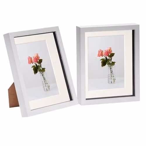 Nicola Spring White Rectangular 3D Box Photo Frames, Pack of 2