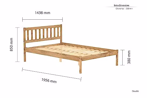 Birlea Lisbon Double Bed Frame in Brown Waxed Solid Pine, W/D/H: 140 x 200 x 85 cm – 2