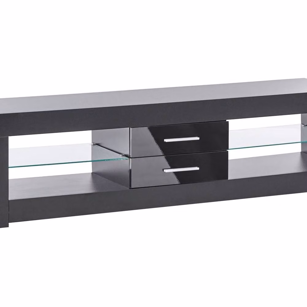 Wyld and Coco Zenith TV Stand in Black Wood with Glass Shelves and Cable Management, W: 150.0 cm, H: 40.0 cm – 2