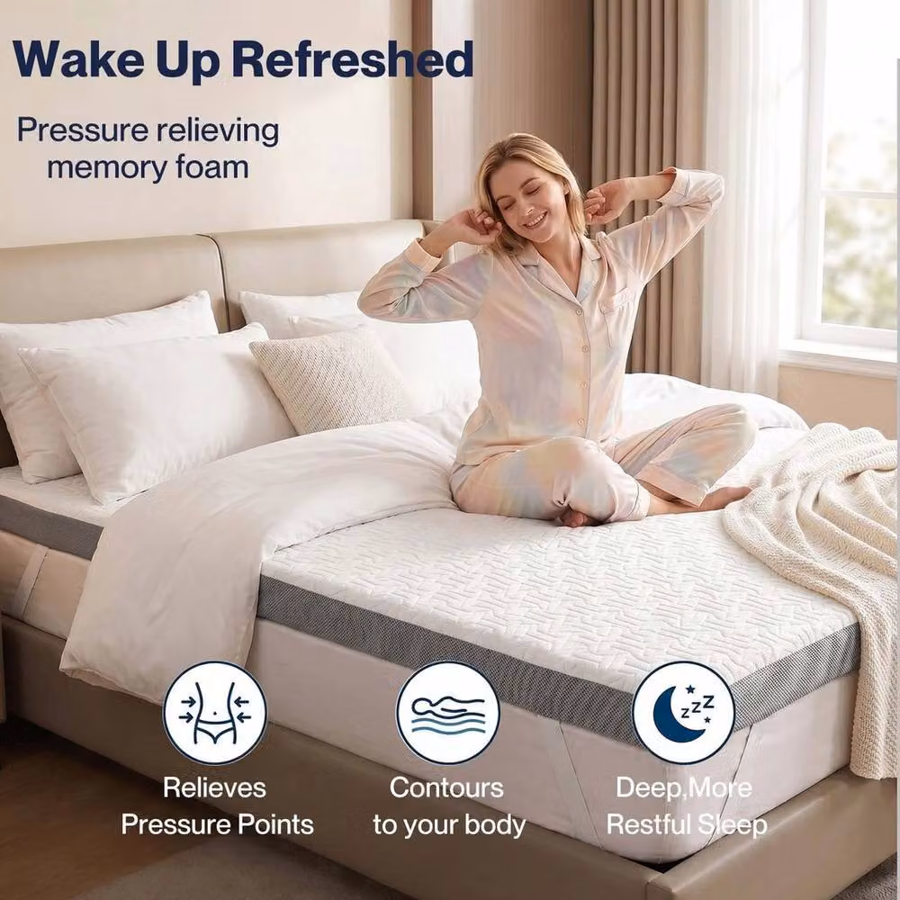 VOGREX Dual Layer Memory Foam Double Mattress Topper in White, W/D/H: 140 x 200 cm – 3
