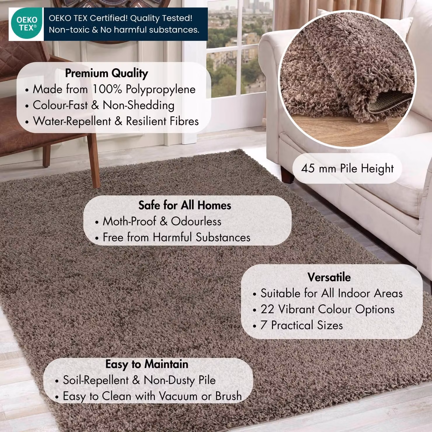 Desire Rugs Modern Elegant Soft Shaggy Area Rug in Beige, W: 290 cm x D: 200 cm – 3