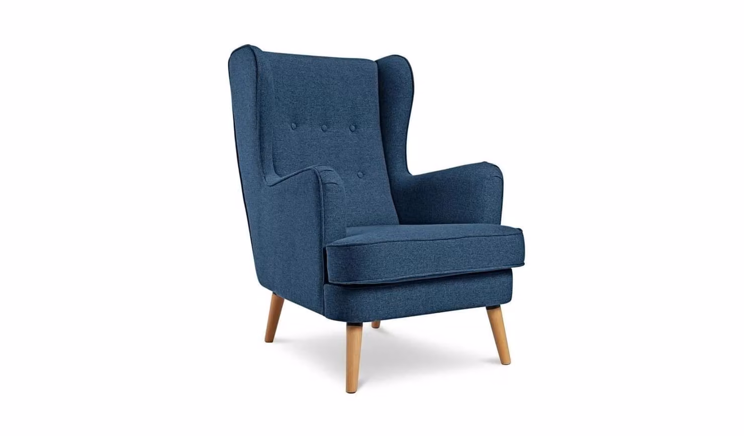 Callie Petrol Blue Velvet Armchair with Wood Legs, H 96.0 x W 73.0 x D 107.0 cm