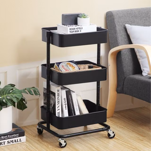 SONGMICS Adjustable Metal Rolling Storage Cart with Shelves in Black or Beige