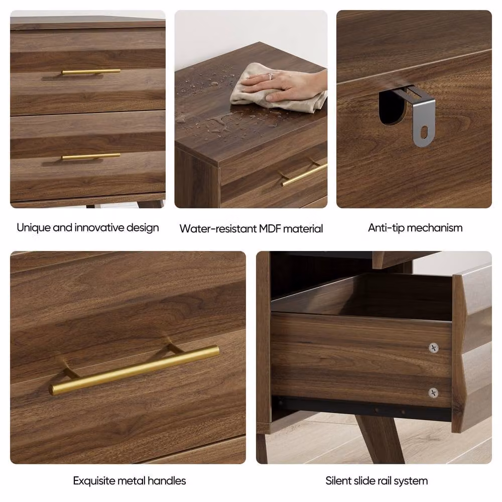 Matteo Brown Two-Drawer Bedside Cabinet in Wood and MDF – 4