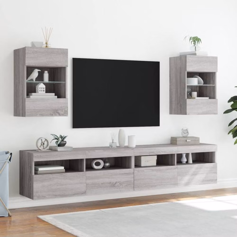 Berkfield Home TV Wall Cabinet with LED Lights in Grey Sonoma, W: 40 cm, D: 30 cm, H: 60.5 cm – 5