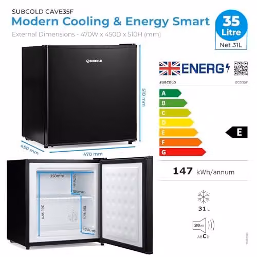 Subcold Eco35F Mini Freezer, 30L Countertop Upright Freezer with Reversible Door and Compressor, Black – 3