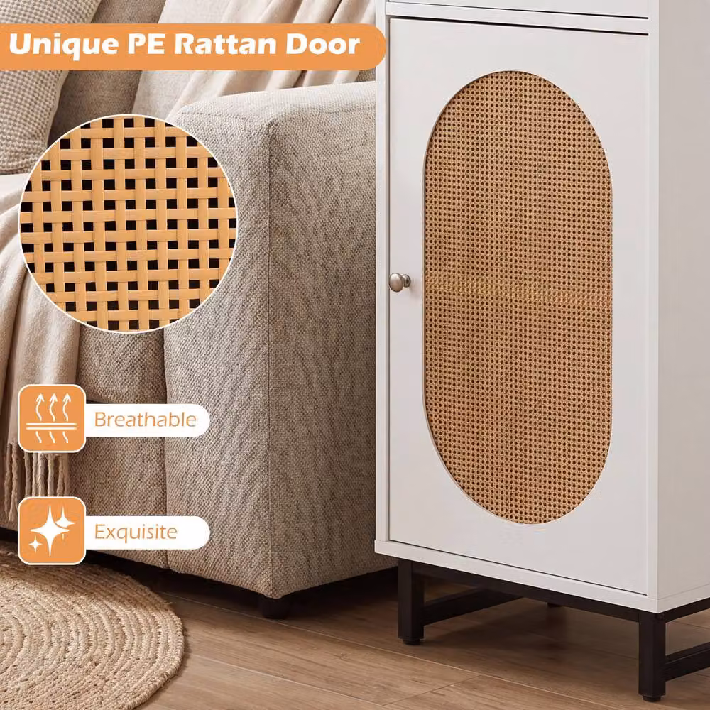 Costway White PE Rattan Freestanding Storage Cabinet with Hinged Doors and Internal Drawers – 3