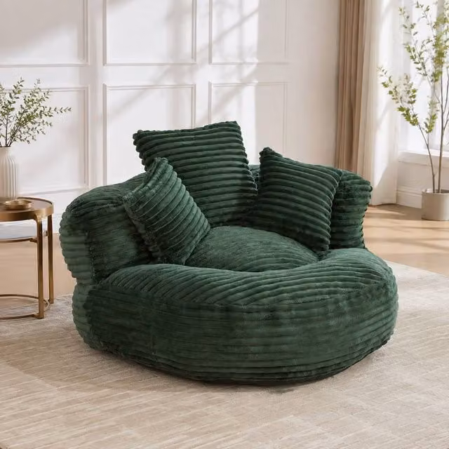 STILVORA Bean Bag Chair with Armrests and 3 Pillows in Green