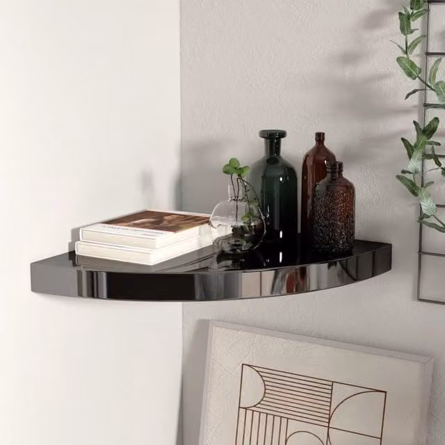 Berkfield Home High Gloss Black Floating Corner Shelf, W/D/H: 35 x 35 x 3.8 cm – 1