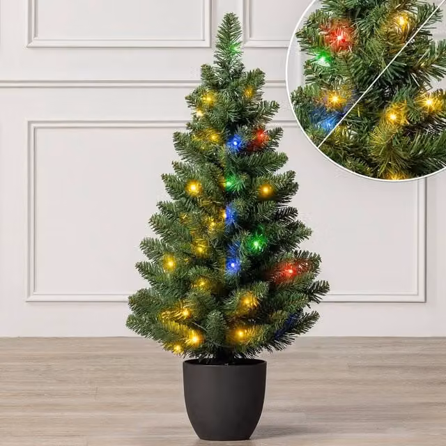 Christow Avila Spruce Pre-Lit Christmas Tree with LED Lights and Timer, Green, 3ft – 1