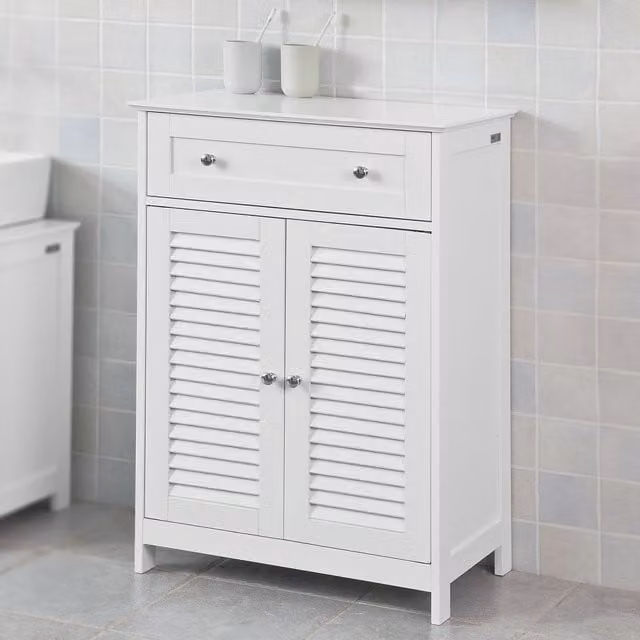 SoBuy Modern White Bathroom Storage Cabinet with Roll Shutter Doors, W: 60 cm, D: 35 cm, H: 87 cm