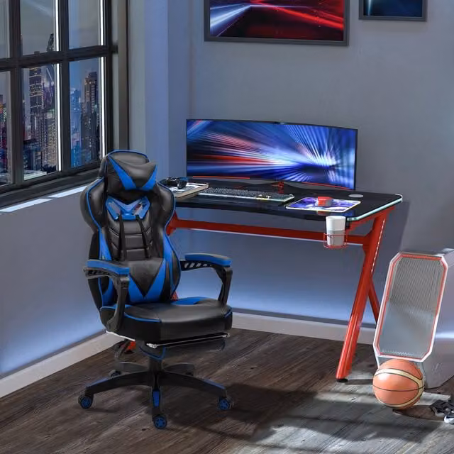 Vinsetto Ergonomic Gaming Chair in Black and Blue with Faux Leather Finish