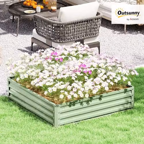 Outsunny 432L Raised Garden Bed in Green Galvanised Steel, W/D/H: 120 x 120 x 30 cm – 2