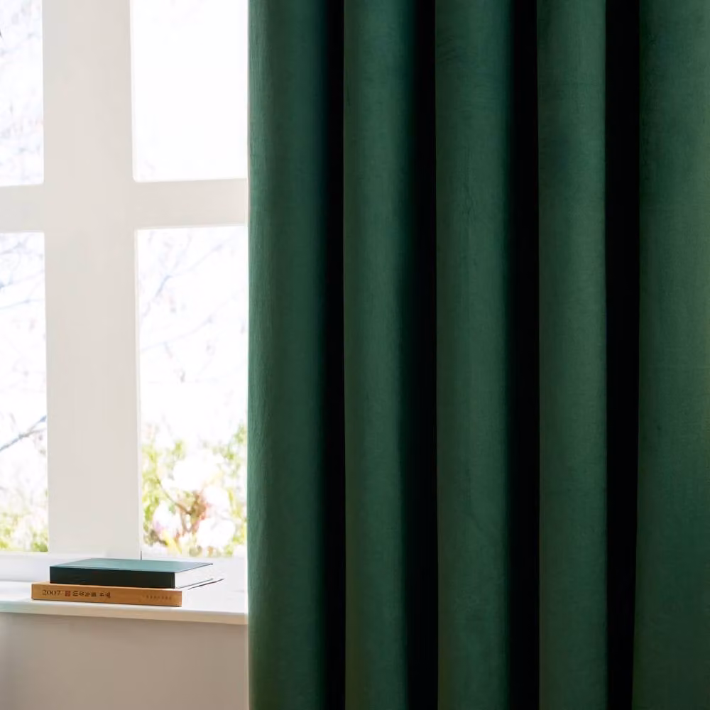 Furn Emerald Green Velvet Room Darkening Eyelet Curtain Pair, Width: 229 cm, Height: 229 cm – 3