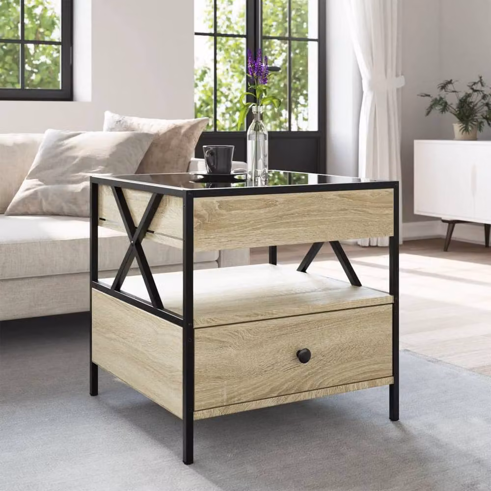 Berkfield Home Infinity LED Coffee Table in Sonoma Oak Brown, W/D/H: 50 x 50 x 51 cm – 3